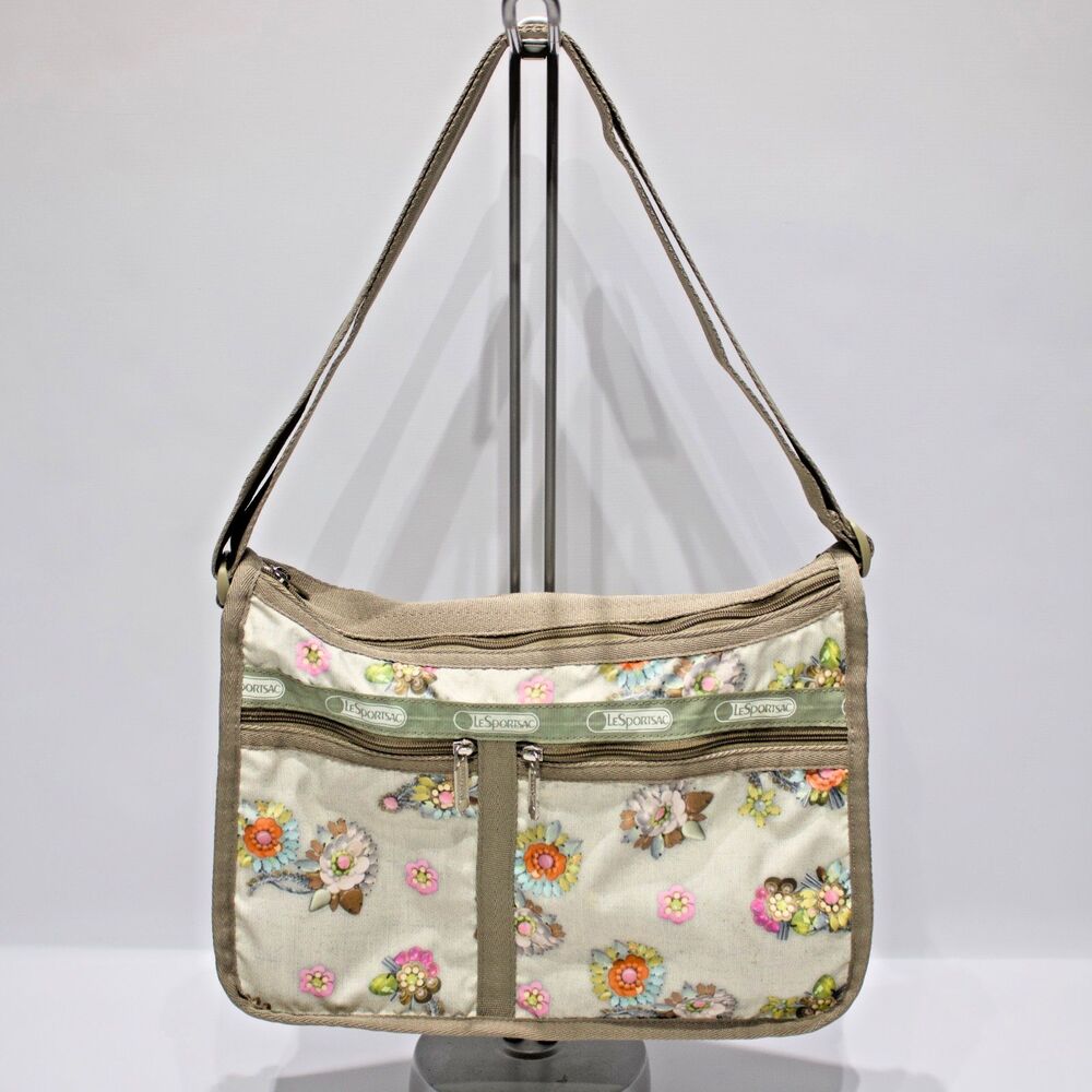 LeSportsac Deluxe Everyday Bag Beige Bijou Bouquet Floral 14" x10" x 6" (P2)